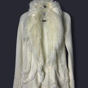 Laseine white faux fur duster cardi